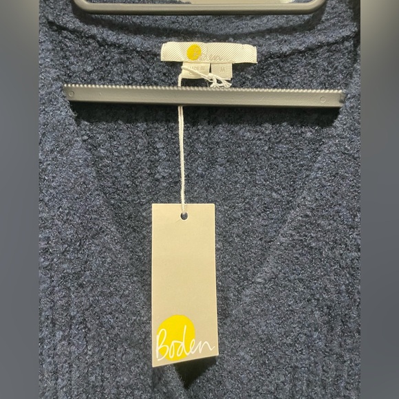 Boden Engineered Rib Knit Vneck Button Cardigan Cotton Wool Blend Navy Size M - Picture 3 of 6